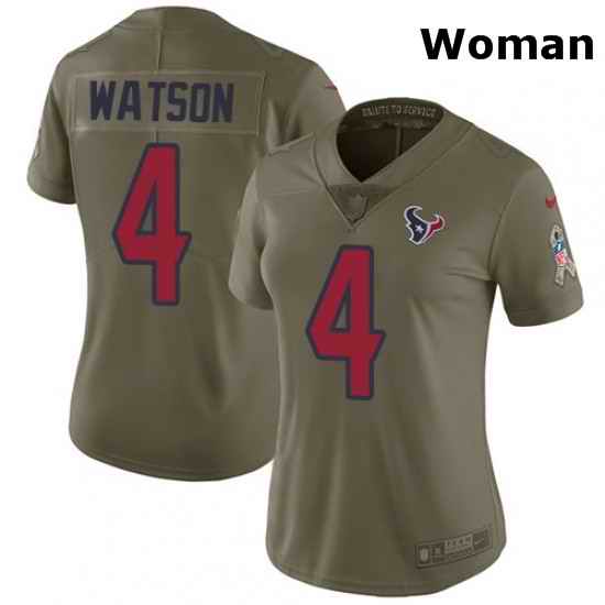 Womens Nike Houston Texans 4 Deshaun Watson Limited Olive 2017 Salute to Service NFL Jersey